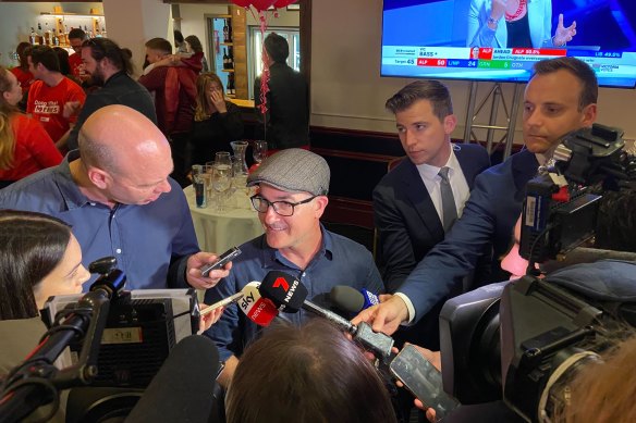 Former deputy premier James Merlino celebrating Labor’s election win.