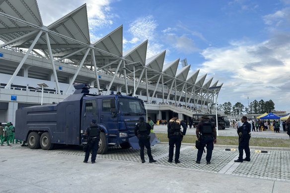 A Chinese anti-riot truck outside Honiara stadium. 