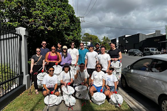 Rubbish Club meets at a cafe each Saturday before hitting the streets to pick up trash.