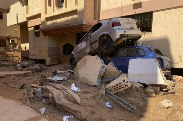 Flooding aftermath is seen in Derna, Libya.