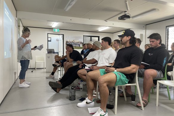 Waratahs players and staff attending a mental health first aid course.