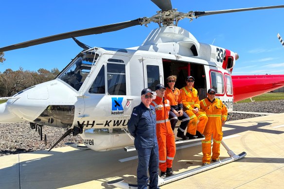 Captain David Sewell, Crew Chief Steve Bullen, Rick Owen, Dom Trifilo,  and SES’s Sean Kay are among the new airborne road rescue crew. 