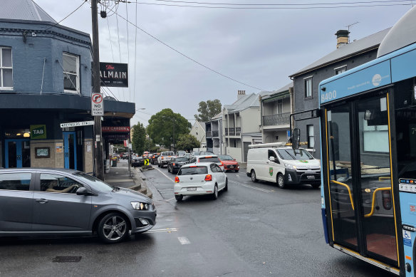 Cars and buses were brought to a crawl on local roads in Balmain on Wednesday morning.