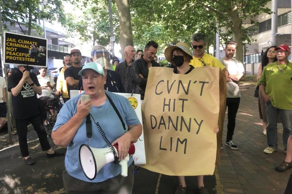 Protesters at a snap rally outside Surry Hills Police Centre on Wednesday after the violent attempted arrest of Danny Lim.