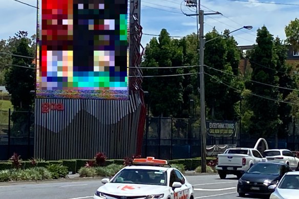 The goa billboard on Milton Road in Milton, Brisbane, was hacked to show pornographic content.