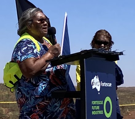 Aunty Doris at Monday’s Iron Bridge press event.