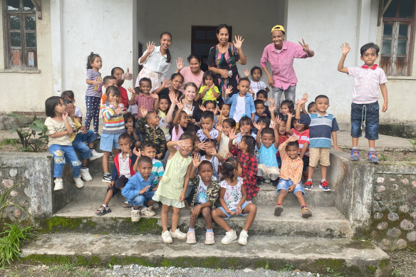 Ornella Byak and staff with school kids in Same, Timor-Leste.
