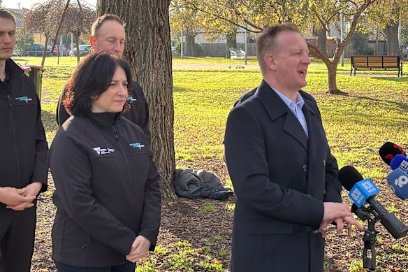 Consumer Affairs Victoria chief executive Nicole Rich (left) and Consumer Affairs Minister Paul Edbrooke on Saturday.