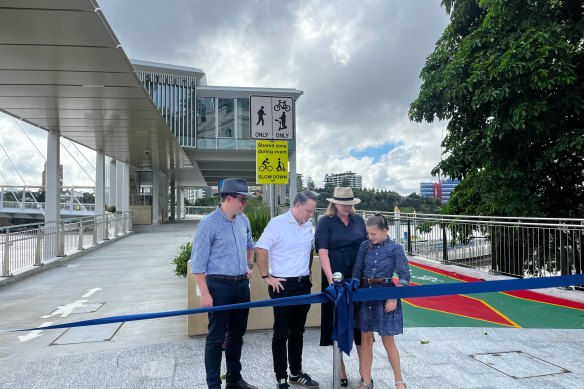 Transport Chair Ryan Murphy, Lord Mayor Adrian Schrinner and Federal Infrastructure Minister Catherine King at Sunday’s opening. 