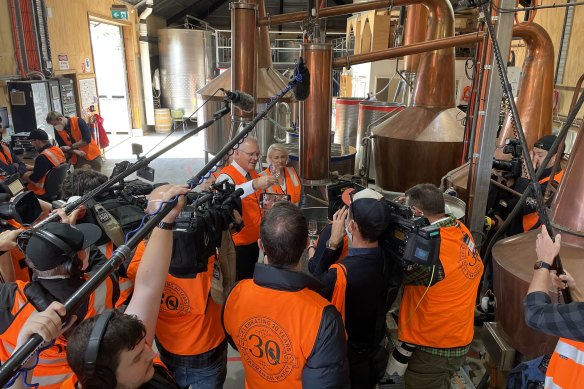 Scott Morrison visits Lark Distillery in Tasmania earlier today.