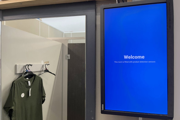 A change room at Kmart Southland, which is fitted with product detection sensors. 