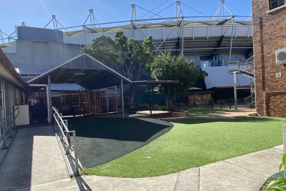 East Brisbane State School, which is dwarfed by the Gabba, will fall victim to its rebuild.