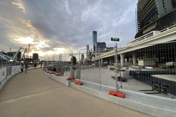 The Landing on the new riverwalk along the CBD stretch of the Brisbane River, opposite South Bank.