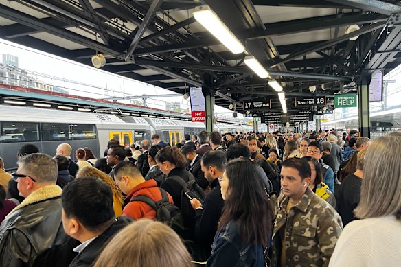 It was chaos at Central as commuters crowded on platform 17 to board a city bound train.