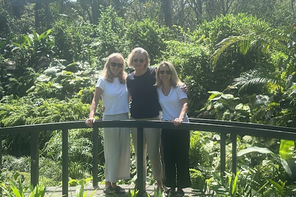Left to right: Susie, Fiona and Annabel on the bridge at the Maire Nui Gardens and Cafe in Rarotonga.  