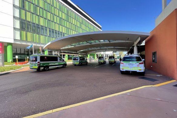 Ambulances wait outside of the emergency department at Sir Charles Gairdner Hospital last year. 