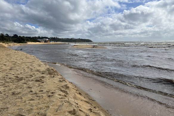 This week’s rain has washed away a large section of beach at Mount Martha.