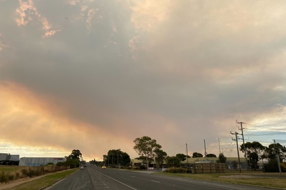 The view from the Wendouree relief station: Smoke on the horizon from bushfires burning.
