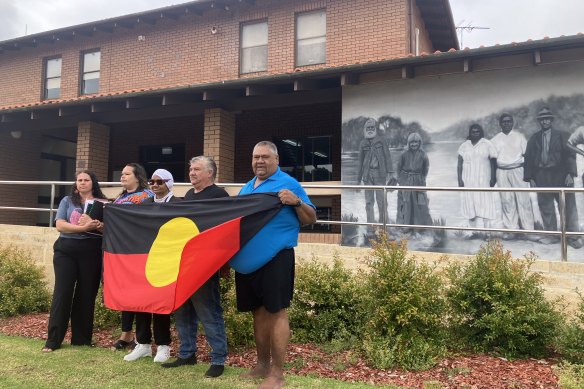 Protestors outside Opposition Leader Peter Dutton’s meeting with Shire of Collie councillors and staff on Friday.
