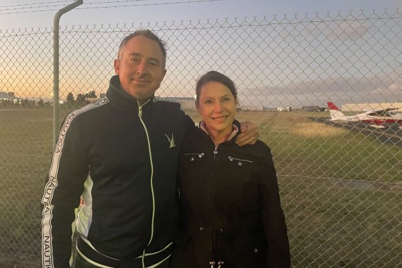 Jennifer and Klaus Wolske at Essendon Fields Airport on Thursday night. 