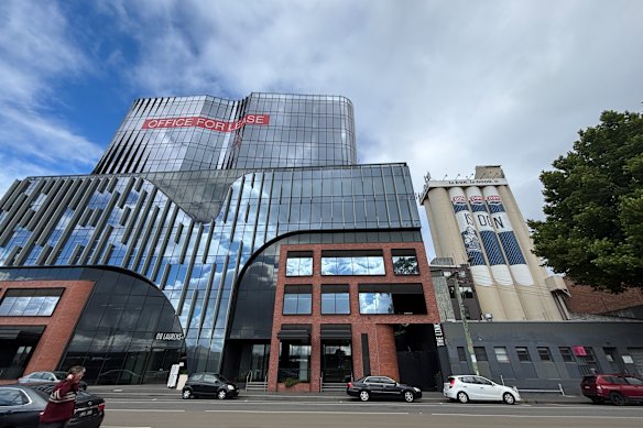 New and old. The newly completed office building at 88 Laurens street, next to the Don-branded silos.