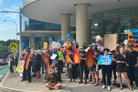 The protest outside Woodside’s Perth headquarters on Friday morning.
