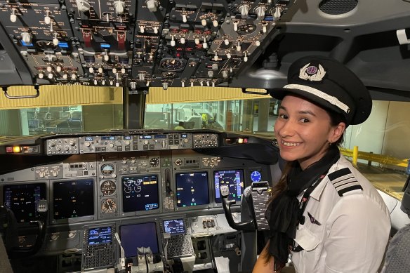 Loves flying into Sydney … pilot with Virgin Jade Reinbott.