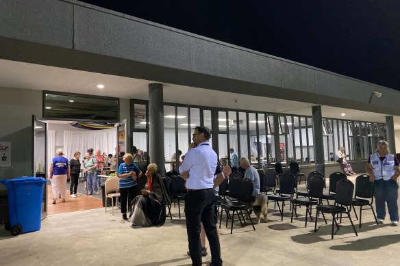 Outside the evacuation centre at CE Brown Reserve in Wendouree on Thursday night.