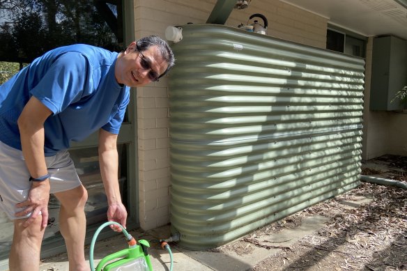 Pinjarra Hills man Tony Chau says rebates should be offered to households to add extra water tanks.