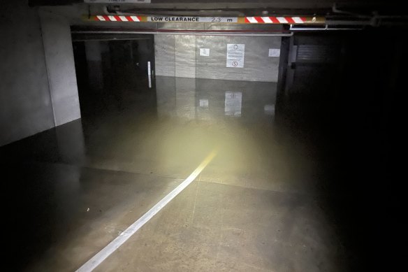 The basement of Riverpoint Apartments during Brisbane’s 2022 flood. 