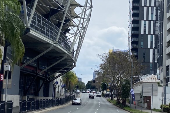 The Gabba overhangs the current site footprint, home to sport since 1896, across busy Vulture and Stanley streets.