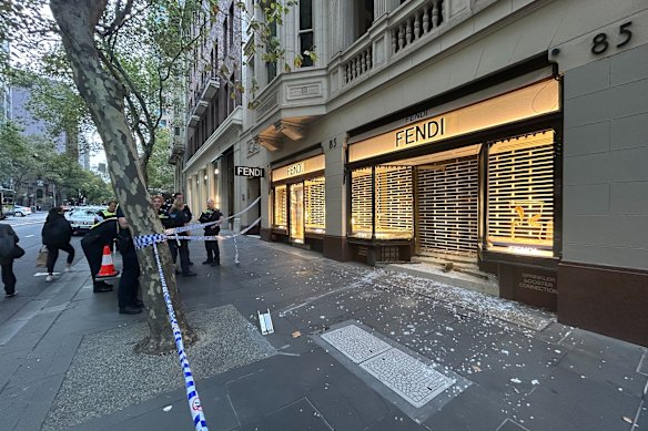 Police are investigating a ram raid at the Fendi store on Collins Street in Melbourne’s CBD shortly before 6am on April 8.