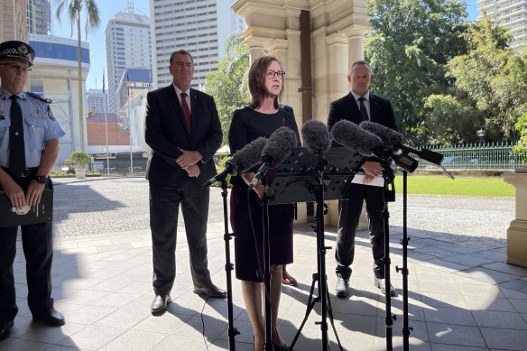 Queensland Health Minister Yvette D’Ath addresses media about the report. “Hindsight’s a wonderful thing in any job,” D’Ath said of criticisms the government did not call the inquiry sooner.