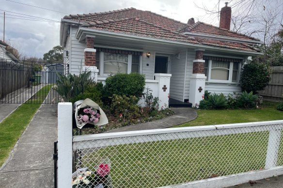 Flowers outside Whitehand’s home on Wednesday.