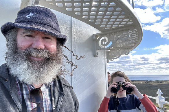 The writer and his son enjoy a crowd-free tour of the Wadjemup Lighthouse.