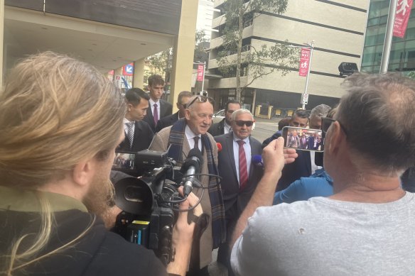 Barry Cable arriving at Perth Magistrate’s Court with lawyer Tom Percy KC on Thursday morning. 