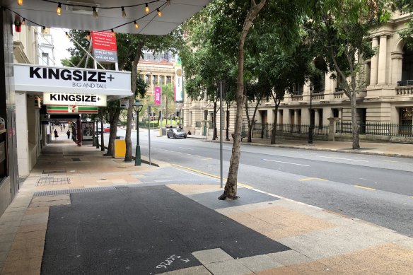 George Street in Brisbane’s CBD was almost deserted during morning rush hour on August 10, two days after a lockdown lifted for south-east Queensland.