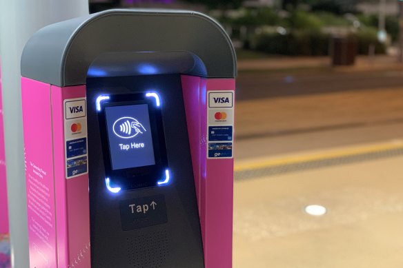 The card readers are already operational on the Gold Coast, this one pictured last November at the Broadbeach South G:Link light rail station. 