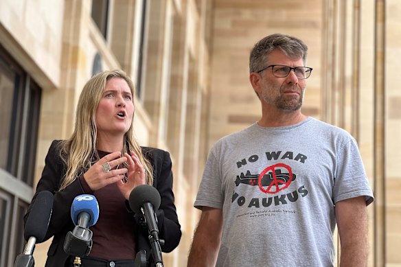 Greens MP Sophie McNeill and WA Anti-War Collective organiser Sam Wainright.
