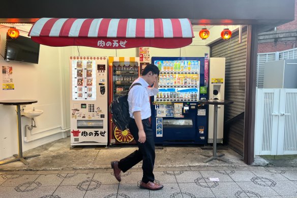 Vending machines in Tokyo’s Akihabara district where you can purchase katsu sandwiches, hamburgers and refreshments.