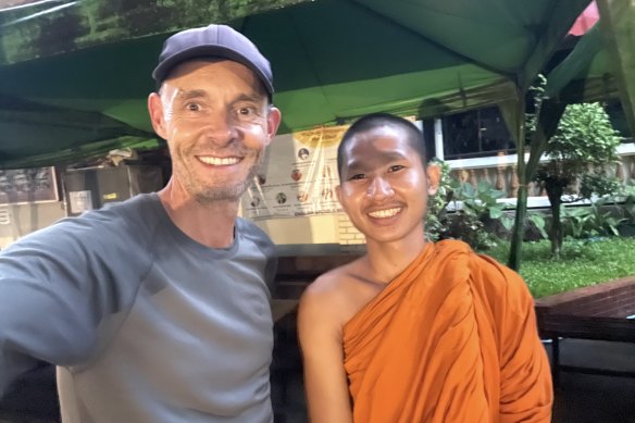 The author, Rob McFarland, with Mop, a Buddhist monk living in Wat Chedi Luang temple in Chiang Mai, Thailand.