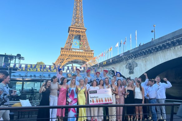 Gina Rinehart entertains medal-winning Australians on the Seine.