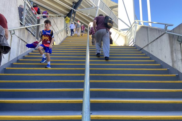 The 54-step south-western ascent inside the Gabba’s gate 2.
