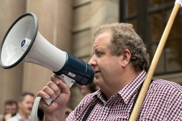 RFFWU secretary Josh Cullinan outside the Brisbane CBD Apple Store on October 18.