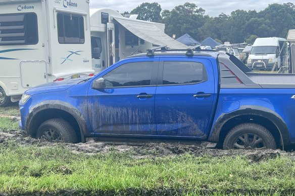 Parts of the car park turned into a lake leaving some punters in a sticky situation.