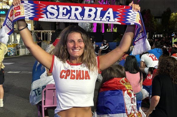 Dandenong’s Sara Djakovic at Melbourne Park cheering on her near-namesake, Novak Djokovic, in his blockbuster quarter-final.