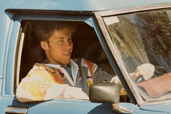 The Age’s acting editor Michael Bachelard with his first car, a blue panel van.