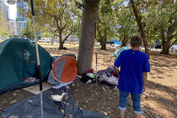 Monic McLean lives in a tent in Musgrave Park in South Brisbane. She has twice seen tents taken and dumped by council staff.