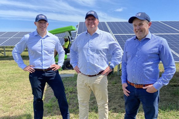 Energy Minister Mick de Brenni, Brisbane Airport Corporation chief Gert-Jan de Graaff and Stanwell Energy chief Michael O’Rourke on Sunday.