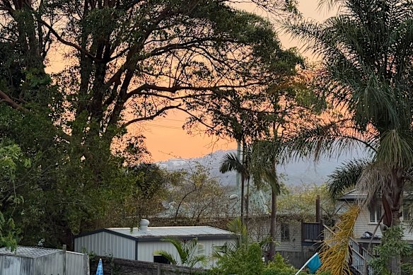 The smoke haze seen from Mount Gravatt East on Monday evening. 